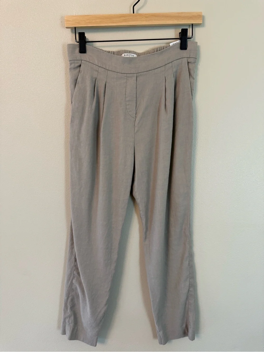 Aritzia Babaton Cohen Pant Linen Blend Taupe High Rise Cropped Trousers Size 2
